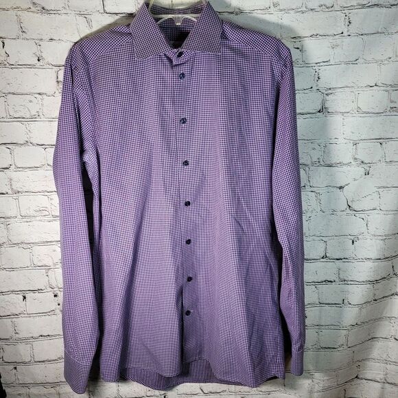 Eton‎ Contemporary Mens Shirt Button Up Long Sleeve Microcheck 42 16.5 - Picture 3 of 5